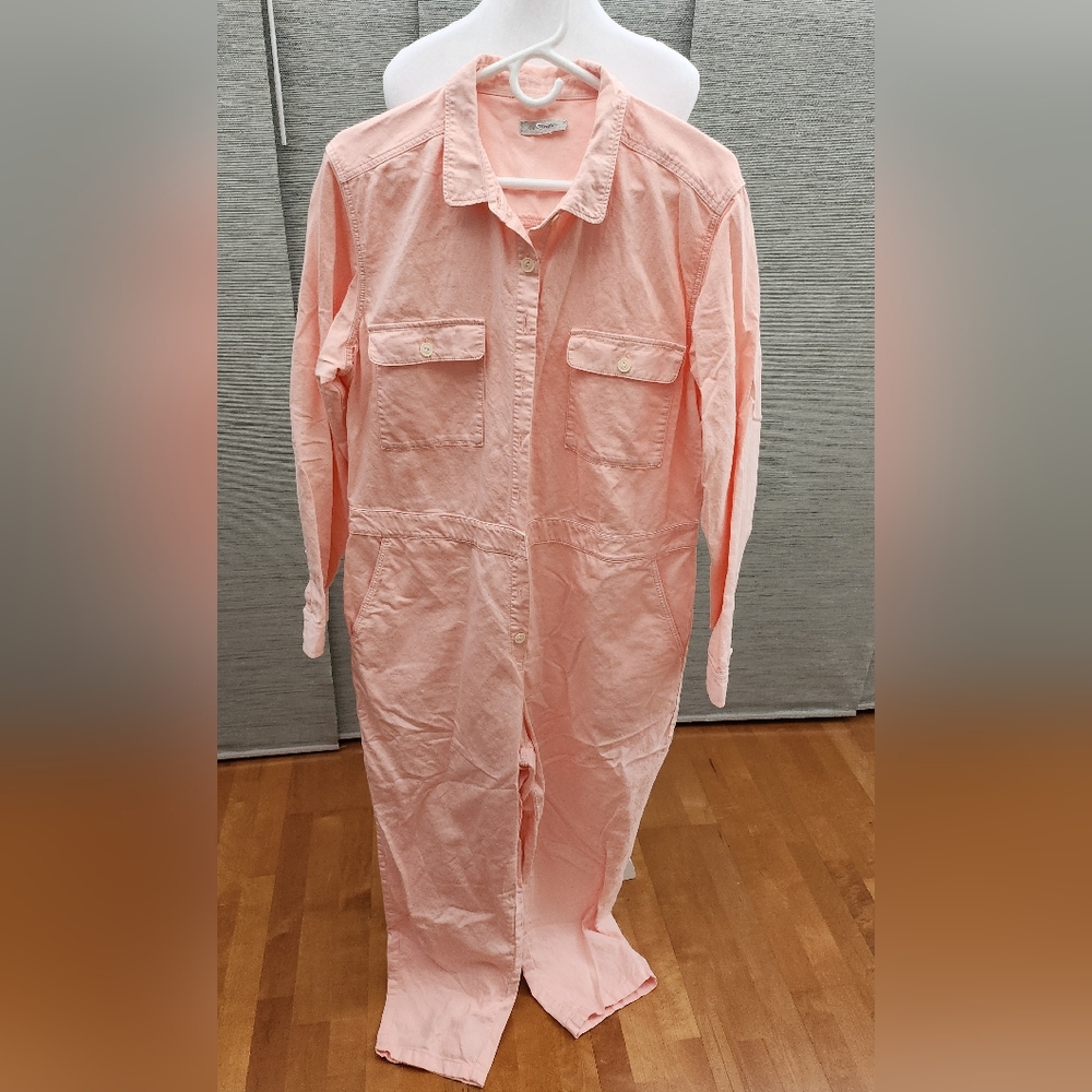 Outerknown Pink Button-Up Jumpsuit organic cotton and linen